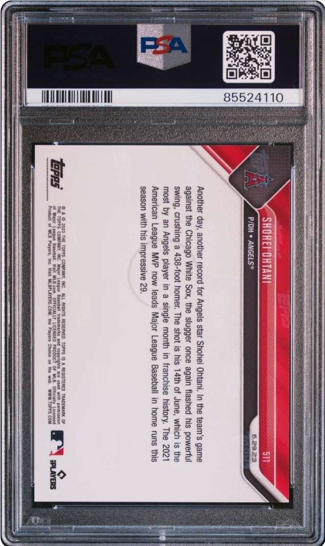 1円出品 PSA10 Topps Now トップスナウ 大谷翔平 511 エンゼルス 2023 Topps Now 511 Shohei Ohtani 二刀流 14号HR 110_画像2