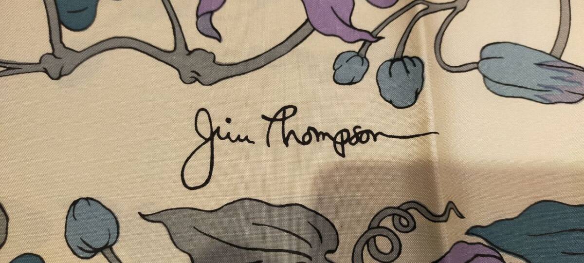 Jim Thompson タイシルク スカーフ ベージュ×紫×青緑 シミ有 紙袋有 88cm×88cm 中古品 ジム トンプソン 62886_画像2