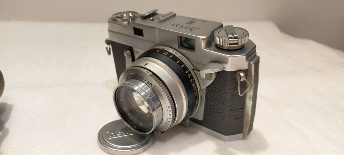 小西六 Konica III フィルムカメラ SEIKOSHA-MXL Hexanon 1:2 f=48mm シャッターOK 革ケース有 62920_画像5