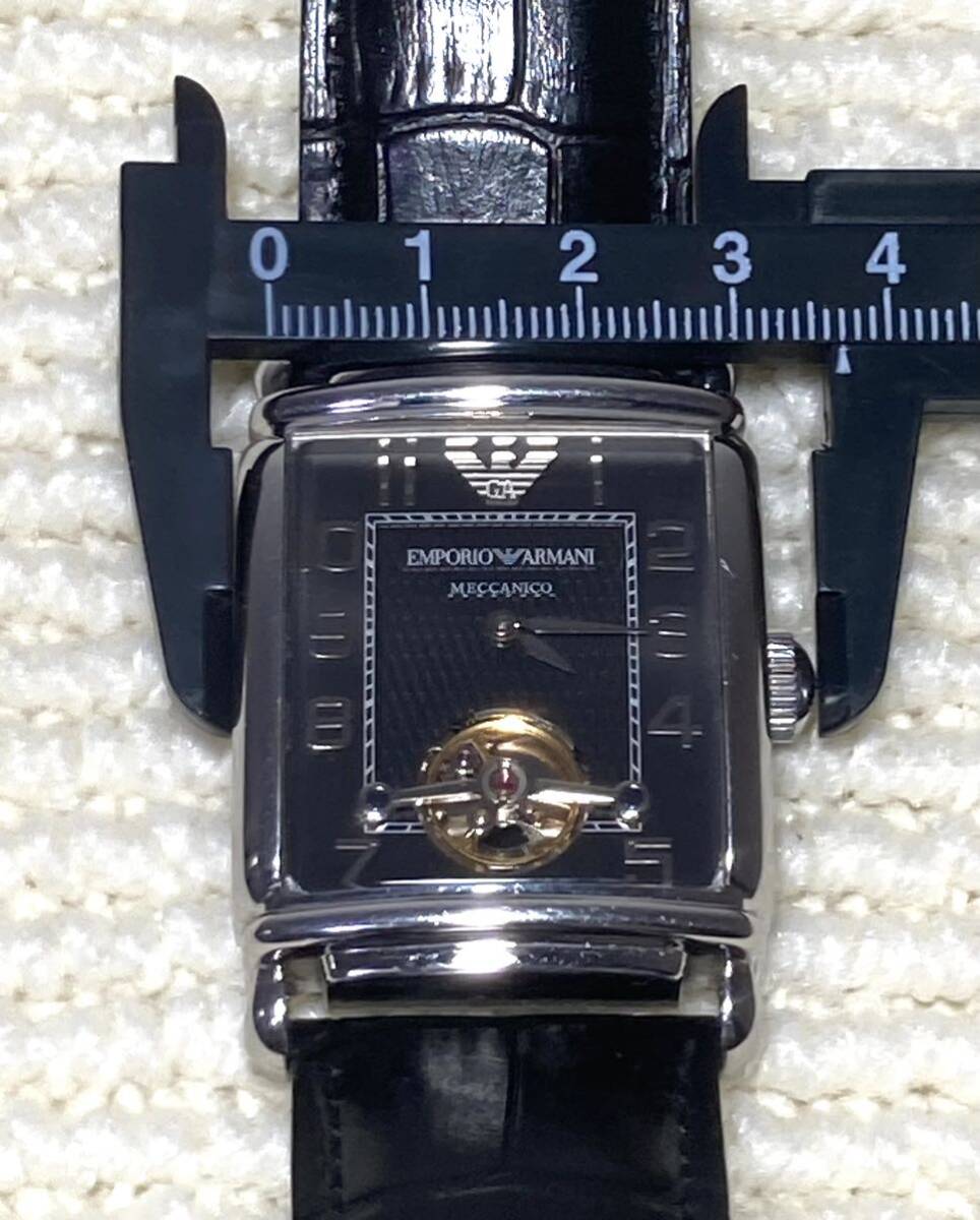 KGNY3845 EMPORIO ARMANI Emporio * Armani MECCANICO самозаводящиеся часы квадратное чёрный циферблат AR-4222 мужские наручные часы текущее состояние товар 