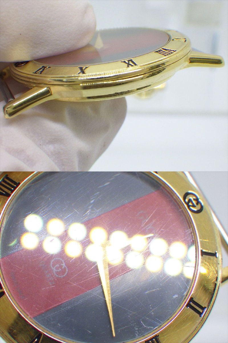 C93 送料無料 当時物 GUCCI グッチ シェリーライン 尾錠付き 3100J 010-163 動作品 メンズ 腕時計 クォーツの画像6