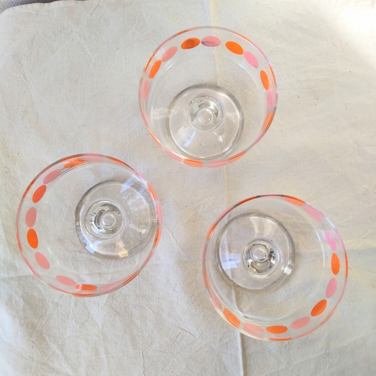 昭和レトロ☆　ピンクとオレンジのレトロポップな水玉パフェグラス 氷コップ デザートグラス アイスクリームカップ 3個_画像5