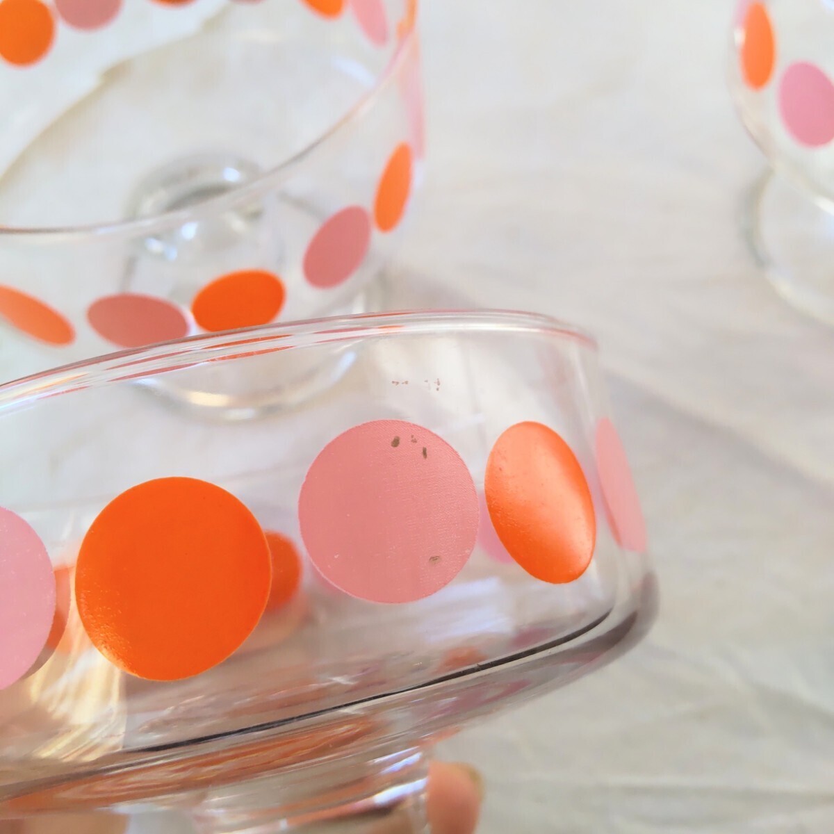 昭和レトロ☆　ピンクとオレンジのレトロポップな水玉パフェグラス 氷コップ デザートグラス アイスクリームカップ 3個_画像8
