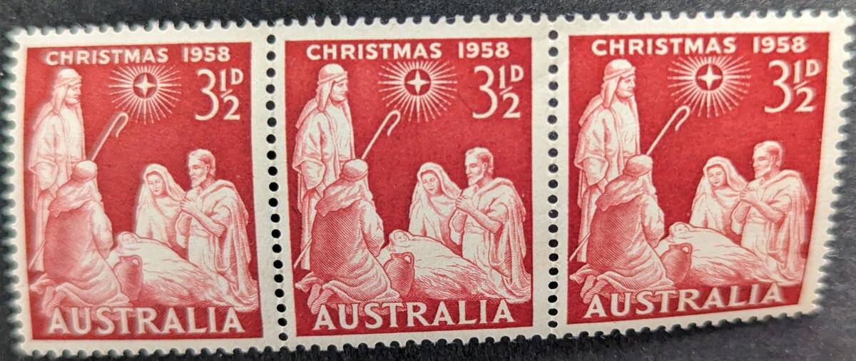 [ foreign stamp ] Australia 1958 year 11 month 05 day issue Christmas 3 ream . unused 