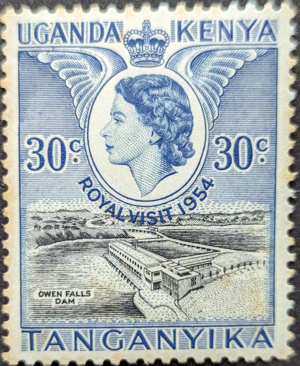 【外国切手】 ケニヤ、ウガンダ及びタンザニア 1954年04月28日 発行 王室訪問 - 1954 年発行 「ROYAL VISIT 1954」を加刷 未使用_画像1