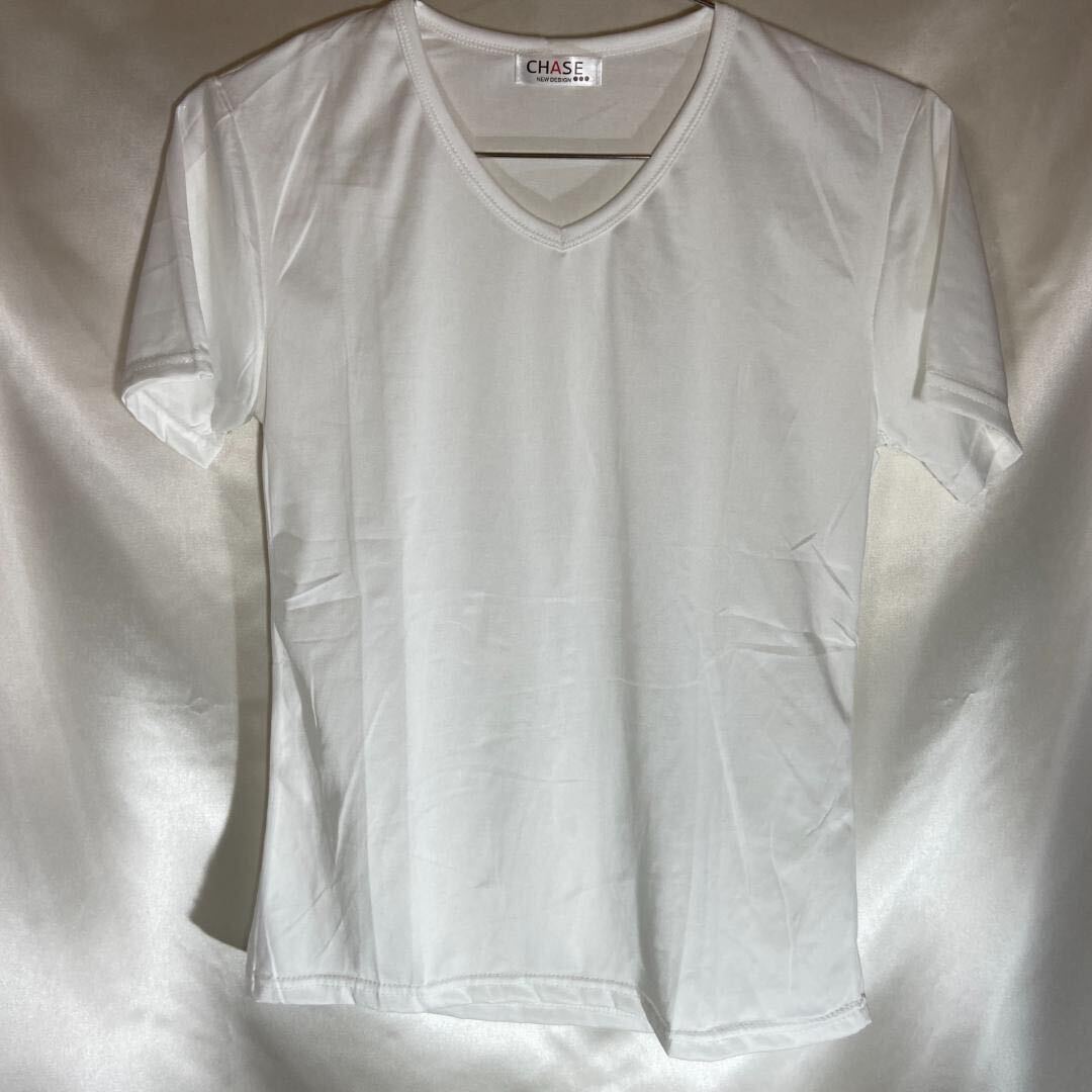 Vネック シャツ 半袖 きれいめ シンプル カットソー レディース Tシャツ 白 L 