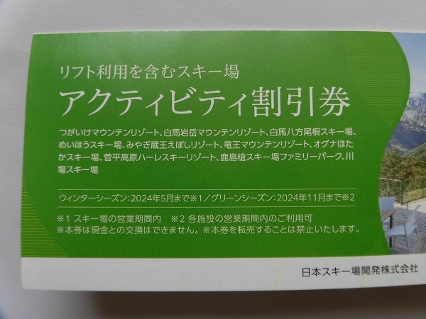 ★日本駐車場開発株主優待 リフト利用を含むスキー場アクティビティ割引券3枚★白馬八方尾根・白馬岩岳・つがいけ・竜王・川場_画像3