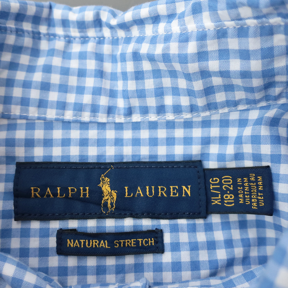 RalphLauren ギンガムチェックシャツ NATURAL STRETCH ブルー 18-20(レディースM程)_画像4