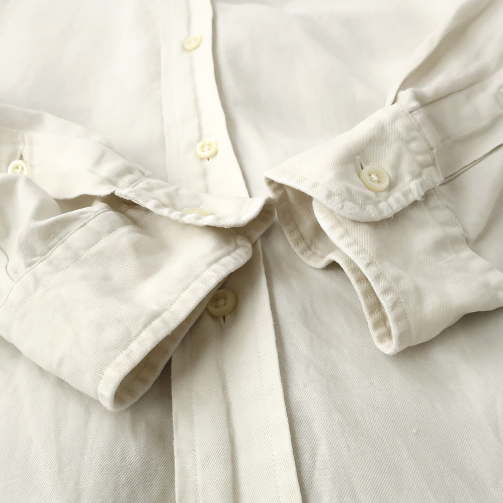 90sラルフローレン RalphLauren シルクリネン ボタンダウンシャツ ポニー刺繍 (S) オフホワイト_画像8