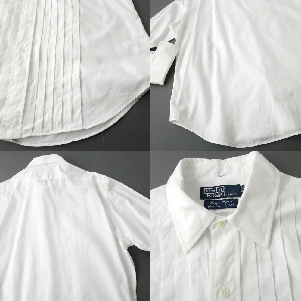 POLO RalphLauren タックプリーツシャツ Dauglas Formal 100's ホワイト 15-1/2(M-L)の画像3