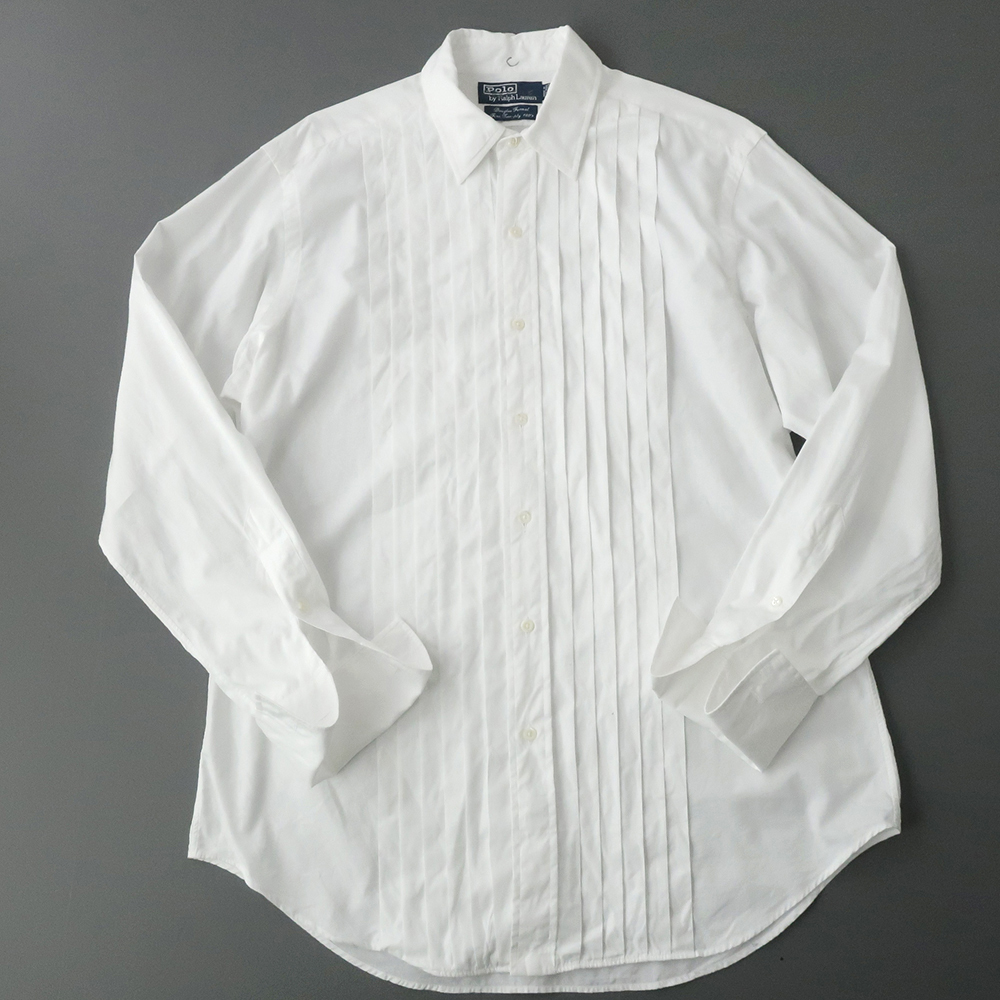 POLO RalphLauren タックプリーツシャツ Dauglas Formal 100's ホワイト 15-1/2(M-L)の画像2