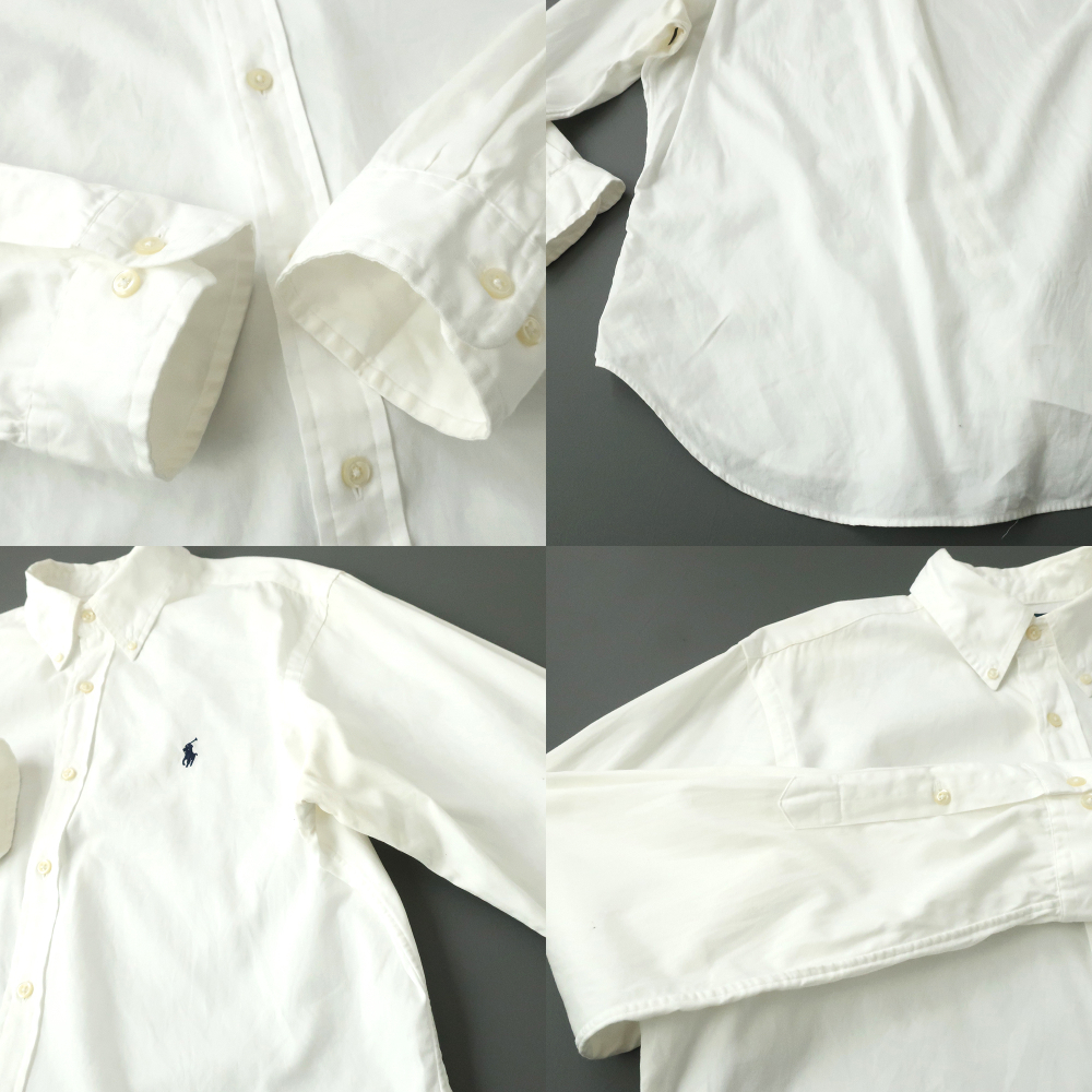 90s RalphLauren ラルフローレン ボタンダウン ホワイトシャツ ポニー刺繍　16(M)_画像4