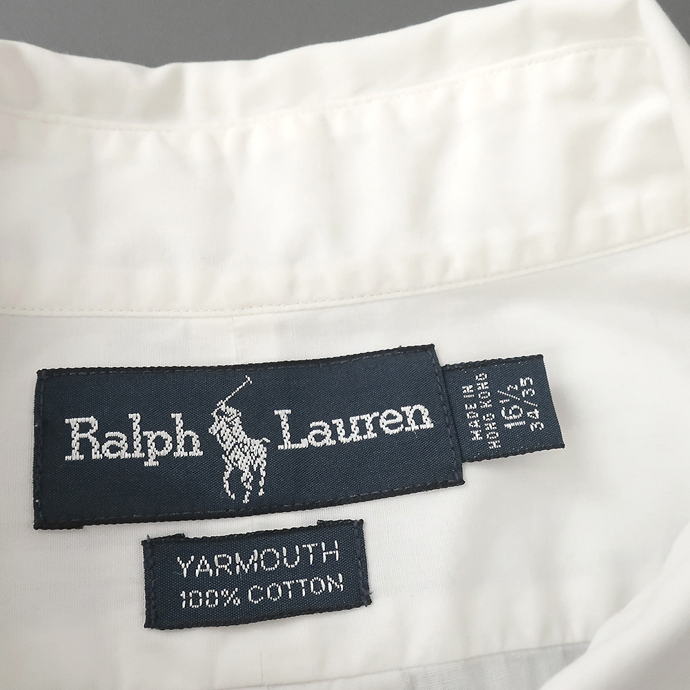 90s RalphLauren カジュアルドレスシャツ ホワイト ポニー刺繍 春夏 16-1/2 ワイドフィット BIGFIT_画像7