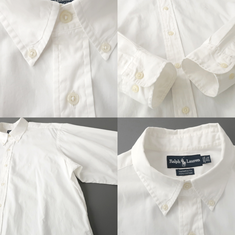 90s RalphLauren カジュアルドレスシャツ ホワイト ポニー刺繍 春夏 16-1/2 ワイドフィット BIGFIT_画像4