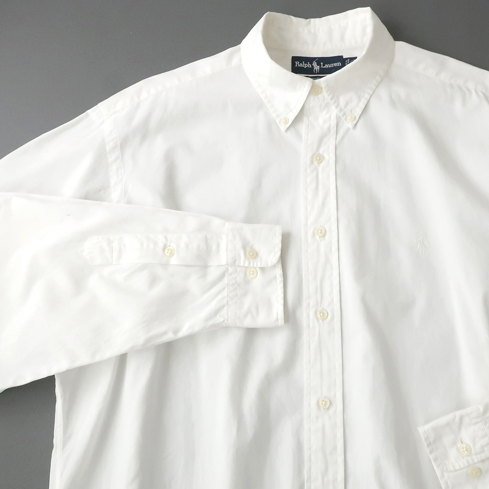 90s RalphLauren カジュアルドレスシャツ ホワイト ポニー刺繍 春夏 16-1/2 ワイドフィット BIGFIT_画像1