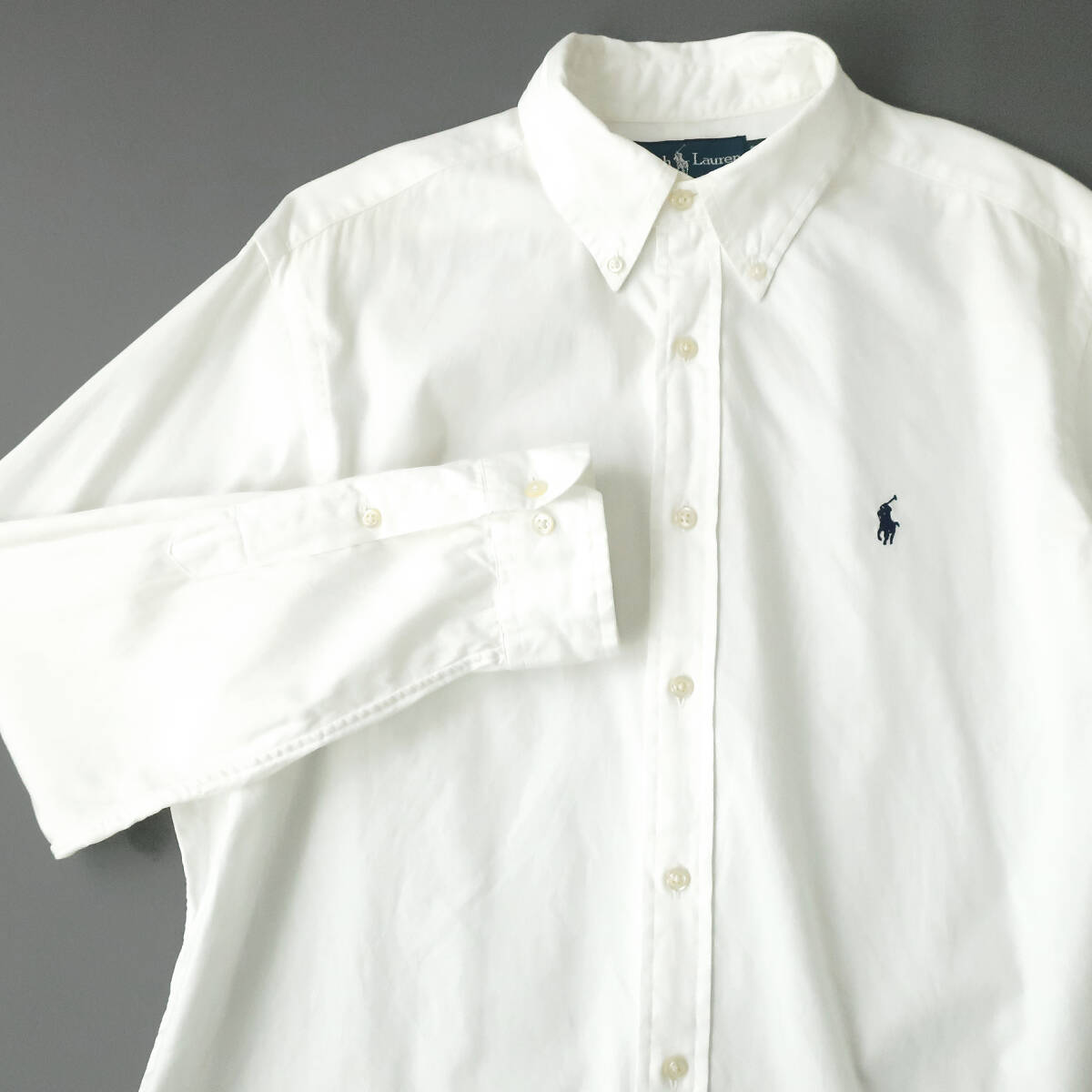 90s RalphLauren ラルフローレン ボタンダウン ホワイトシャツ ポニー刺繍　16(M)_画像1