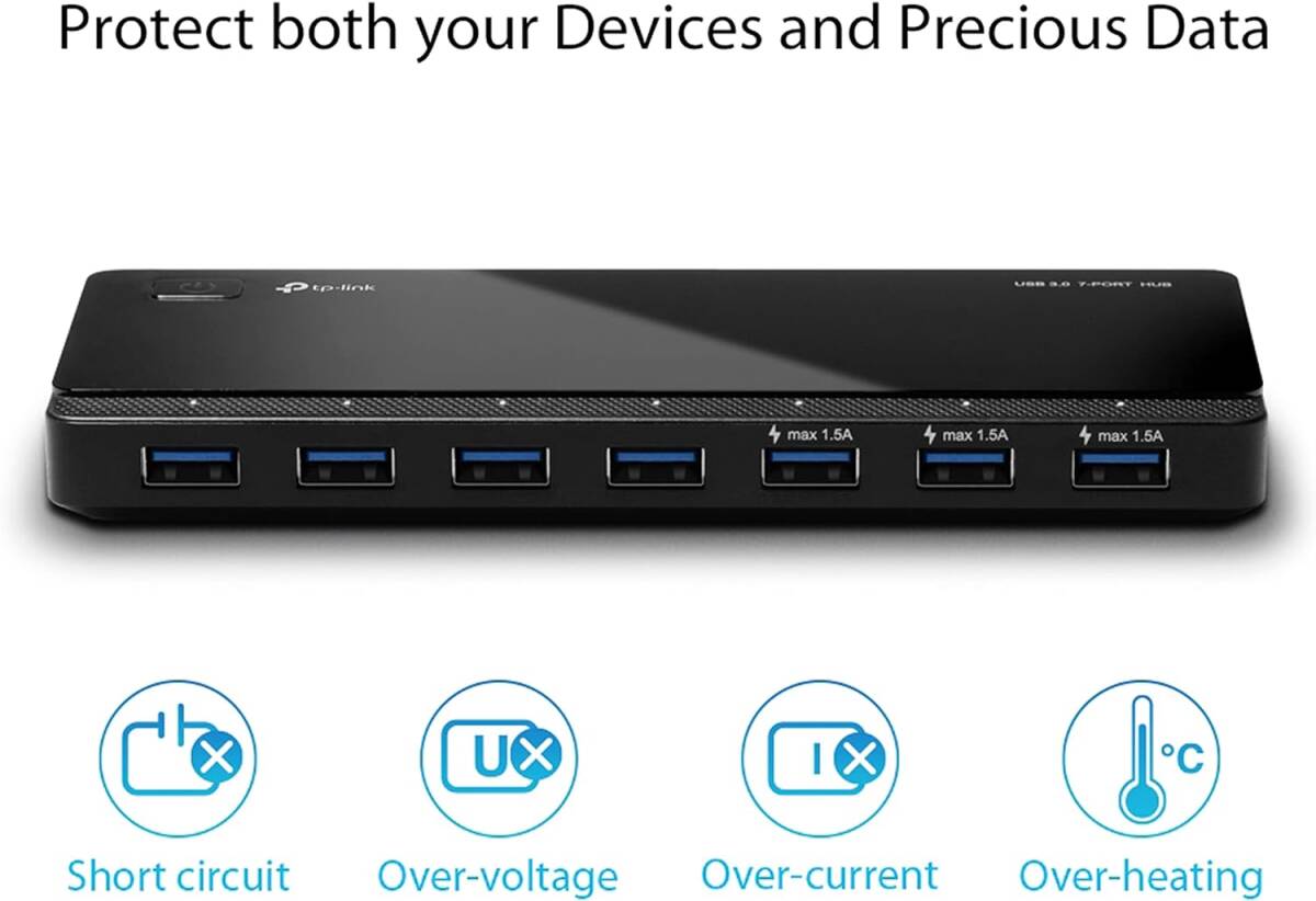 TP-Link 7ポート高速USB3.0 HUB ハブ バスパワー 最大転送速度10Gビット/秒 ACアダプタ付 ケーブル1m UH700 中古_画像6