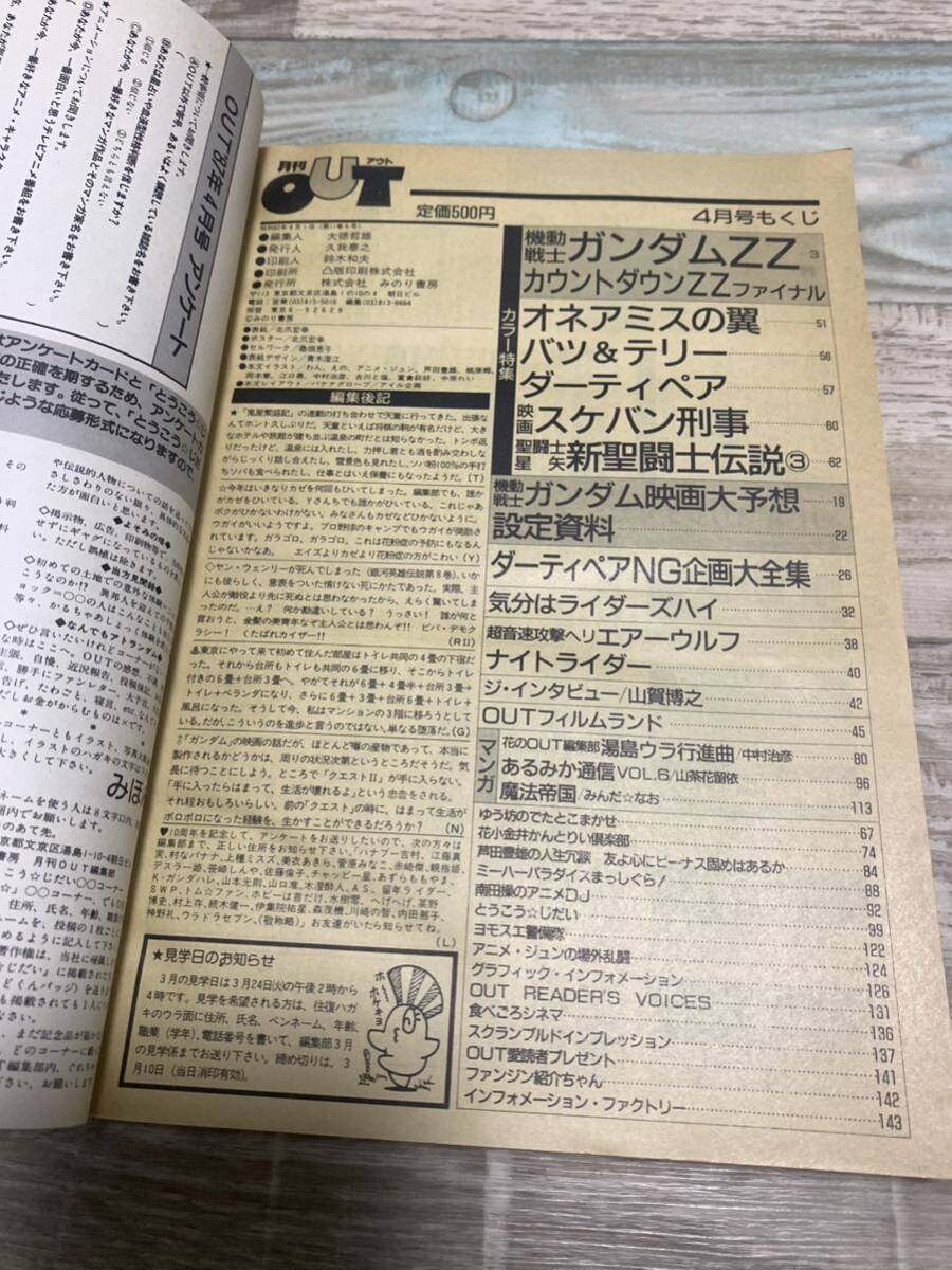 ★送料無料★月刊アウト★エルピー・プル特大ポスター付き★OUT★1987年4月★ガンダムZZ★ドラグナー★ダーティペア★聖闘士星矢他★_画像3