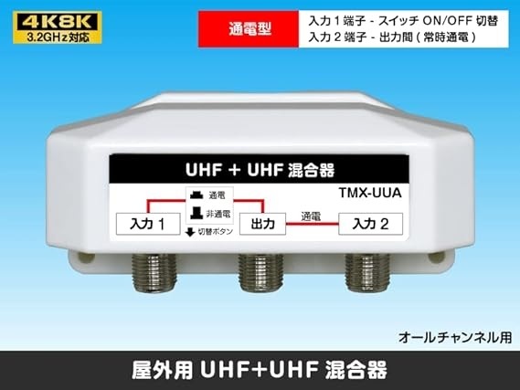 屋外用混合器 UHF+UHF 通電切替スイッチ付(オールチャンネル用)_画像2