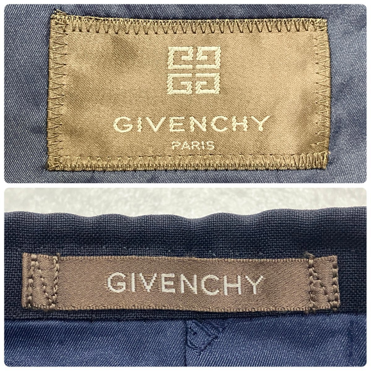 ●GIVENCHY ジバンシィ テーラードジャケット アウター シングル ボタンブランド刻印 ヴィンテージ 毛100% ネイビー系 メンズ 0.68kg●_画像7