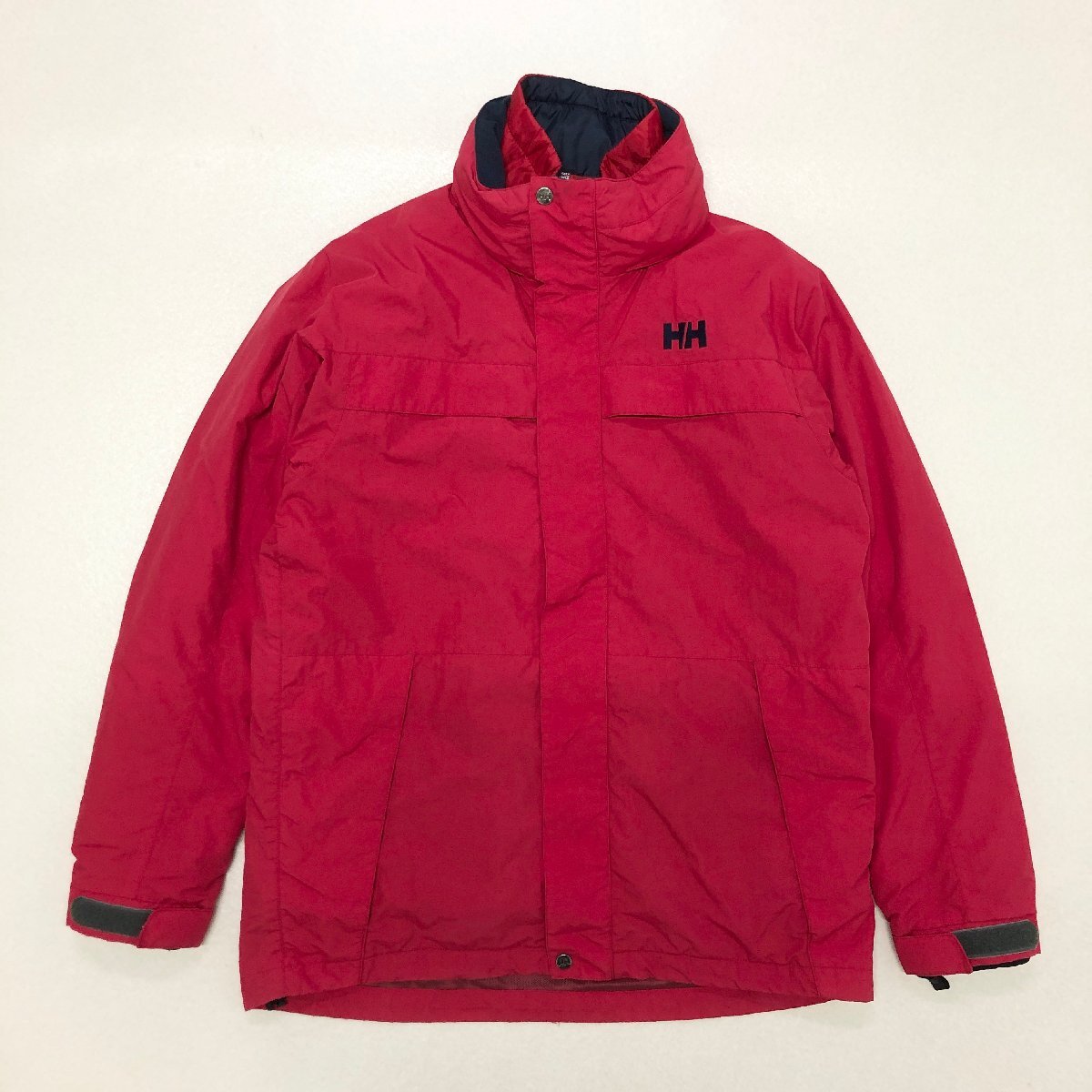 ●HELLY HANSEN ヘリーハンセン ダウンライナー付ジャケット 収納フード ロゴ刺繍 防寒 ナイロン100％ レッド サイズL メンズ 1.03kg●_画像1