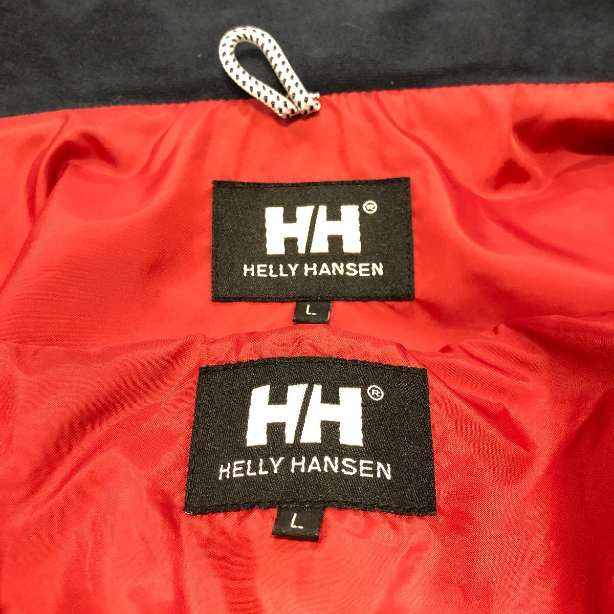 ●HELLY HANSEN ヘリーハンセン ダウンライナー付ジャケット 収納フード ロゴ刺繍 防寒 ナイロン100％ レッド サイズL メンズ 1.03kg●_画像8