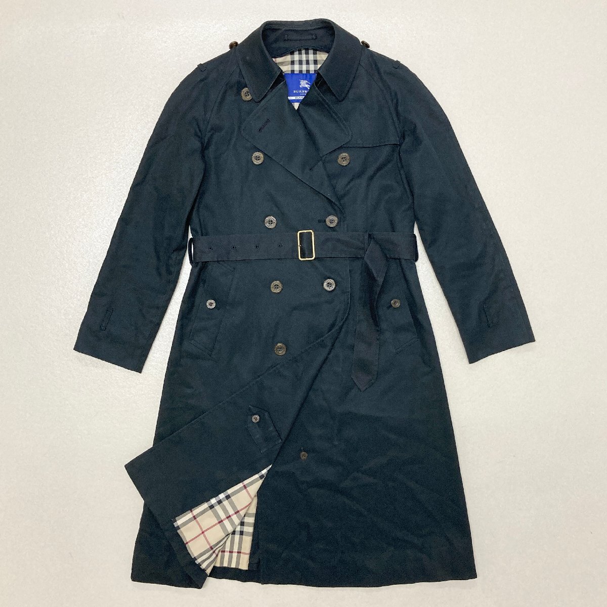 ●BURBERRY BLUE LABEL バーバリー ブルーレーベル トレンチコート ダブル ノバチェック ブラック 三陽商会 サイズ38 レディース 1.14kg●_画像1