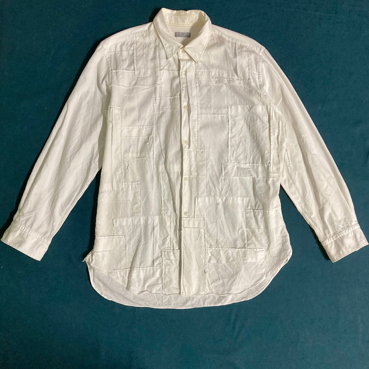 ★コムデギャルソンオム Comme des Garcons Homme 長袖シャツ ホワイト トップス パッチワーク 0.35kg★_画像1