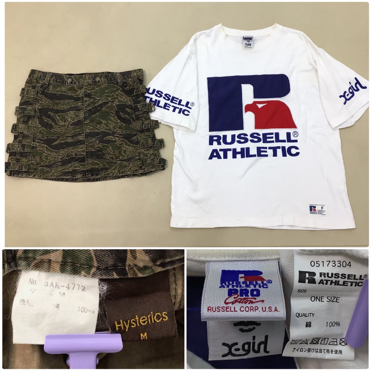 ■ストリート系ブランド STUSSY/HYSTERIC/XLARGE/RUSSELL/NEWERA 11点 まとめ売り サイズMIX Tシャツ ミニスカ 古着卸 /3.82kg■_画像4