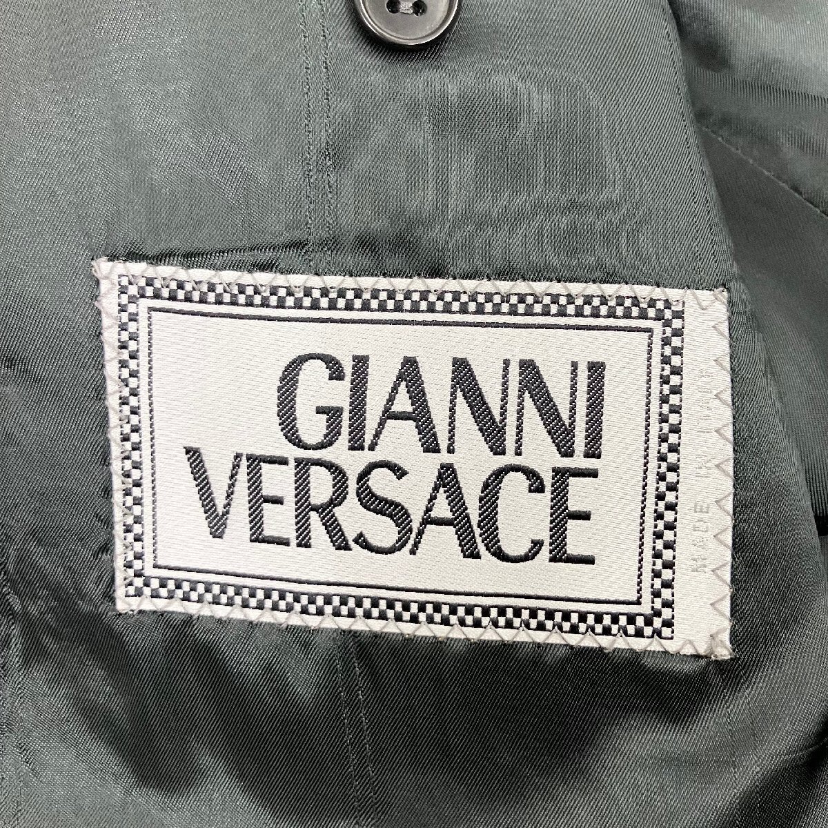 ◆【古着】GIANNI VERSACE ヴェルサーチ イタリア製 スーツ ジャケット パンツ 上下 セットアップ ダブルボタン 52 54R 黒 ウール 1.21kg_画像9