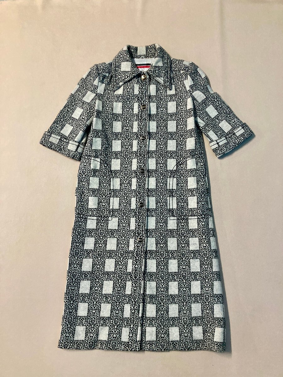 ★vintage SUNCY MaxMara サンシー マックスマーラ ロングコート ヴィンテージ グレー系 総柄 日本製 サイズ9号 五分袖 レディース 0.9kg★_画像1