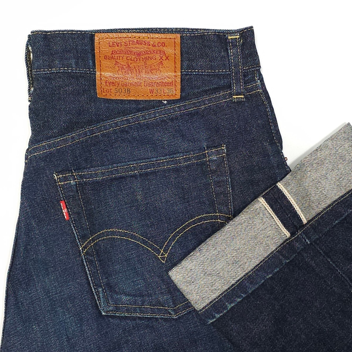 濃紺！Levi'sリーバイス☆503B-XX 503BXXヴィンテージ復刻W33ジーンズジーパン デニムパンツ赤耳BIG-EビッグEボタン裏J22日本製140周年記念