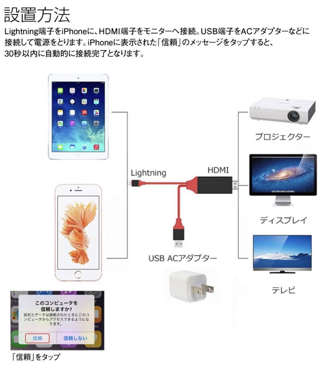 HDMIケーブル ドンクル アプリ設定不要 iPhone用 ミラーリング 簡単設定☆の画像8
