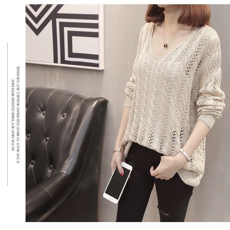 編みニット　ホワイト　ゆったりとしたトップ　Vネック　薄いセーター　婦人服　長袖背_画像3
