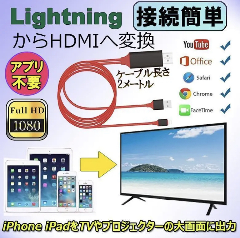HDMIケーブル　ドンクル　アプリ設定不要　iPhone用　ミラーリング　簡単設定☆_画像3
