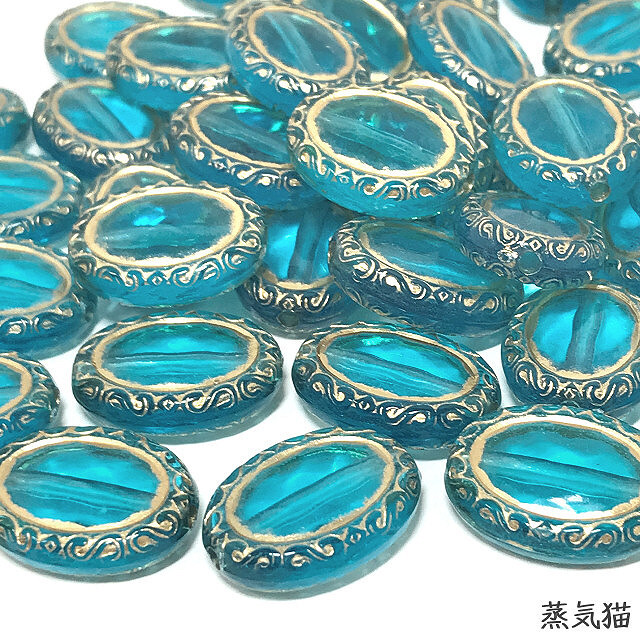b9338 antique style oval beads blue green 30 piece [ sea summer cosmos hand made for accessory parts material ] steam cat parts 