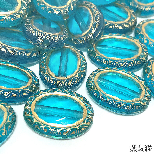 b9338 antique style oval beads blue green 30 piece [ sea summer cosmos hand made for accessory parts material ] steam cat parts 