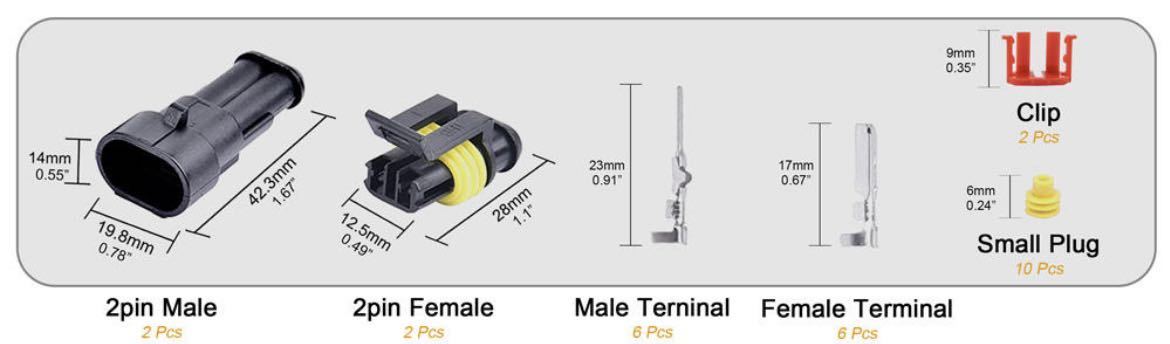 ampコネクター 2P 防水コネクター 2ピン オス メス 1セット 防水カプラー 自動車 トラクター トラック 建設機械 などの画像2