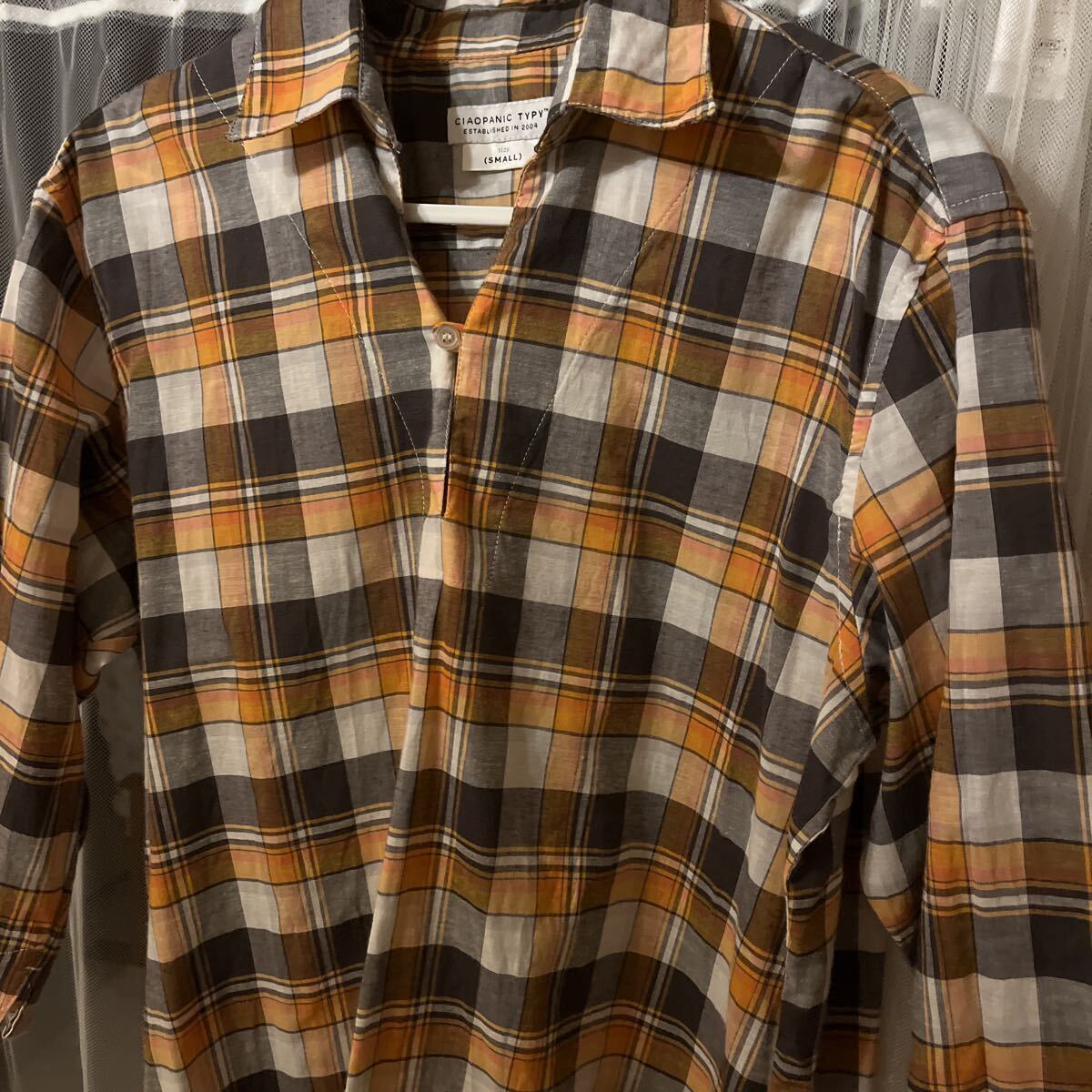 チャオパニック　七分袖チェックシャツ 半端丈　メンズSサイズ ゆったり_画像6