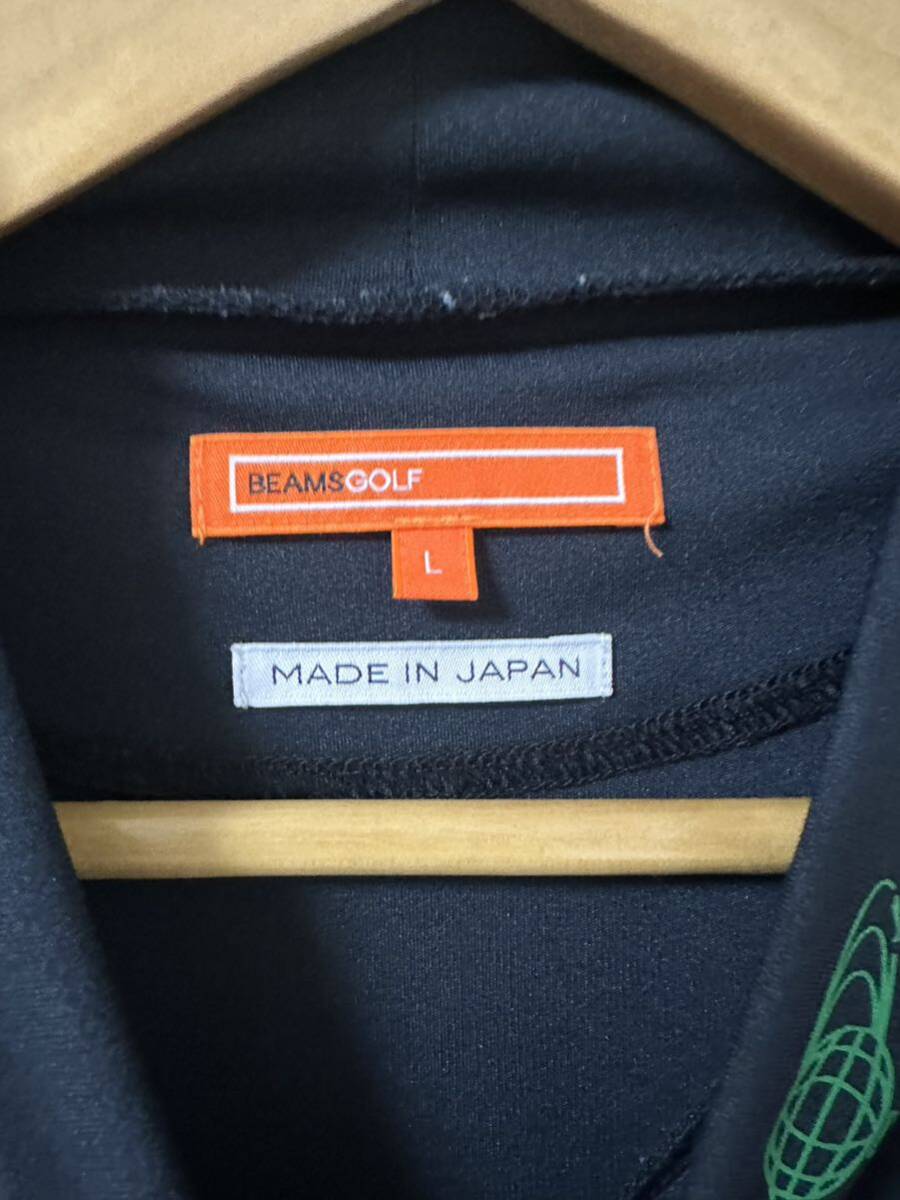 BEAMS GOLF ORANGE LABEL / スターフラッグロゴ ツアー モックネックシャツ L 中古 1回着用 黒_画像4