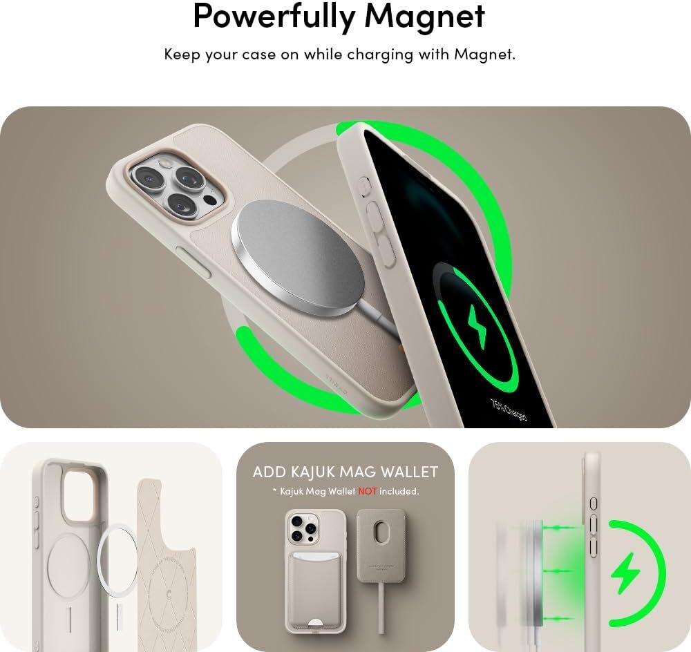  iPhone 15 Pro 用 ケース MagSafe対応 レザー 磁力 ストラップホール付き 高弾性 耐久性 カメラ保護 (クリーム)/832_画像3