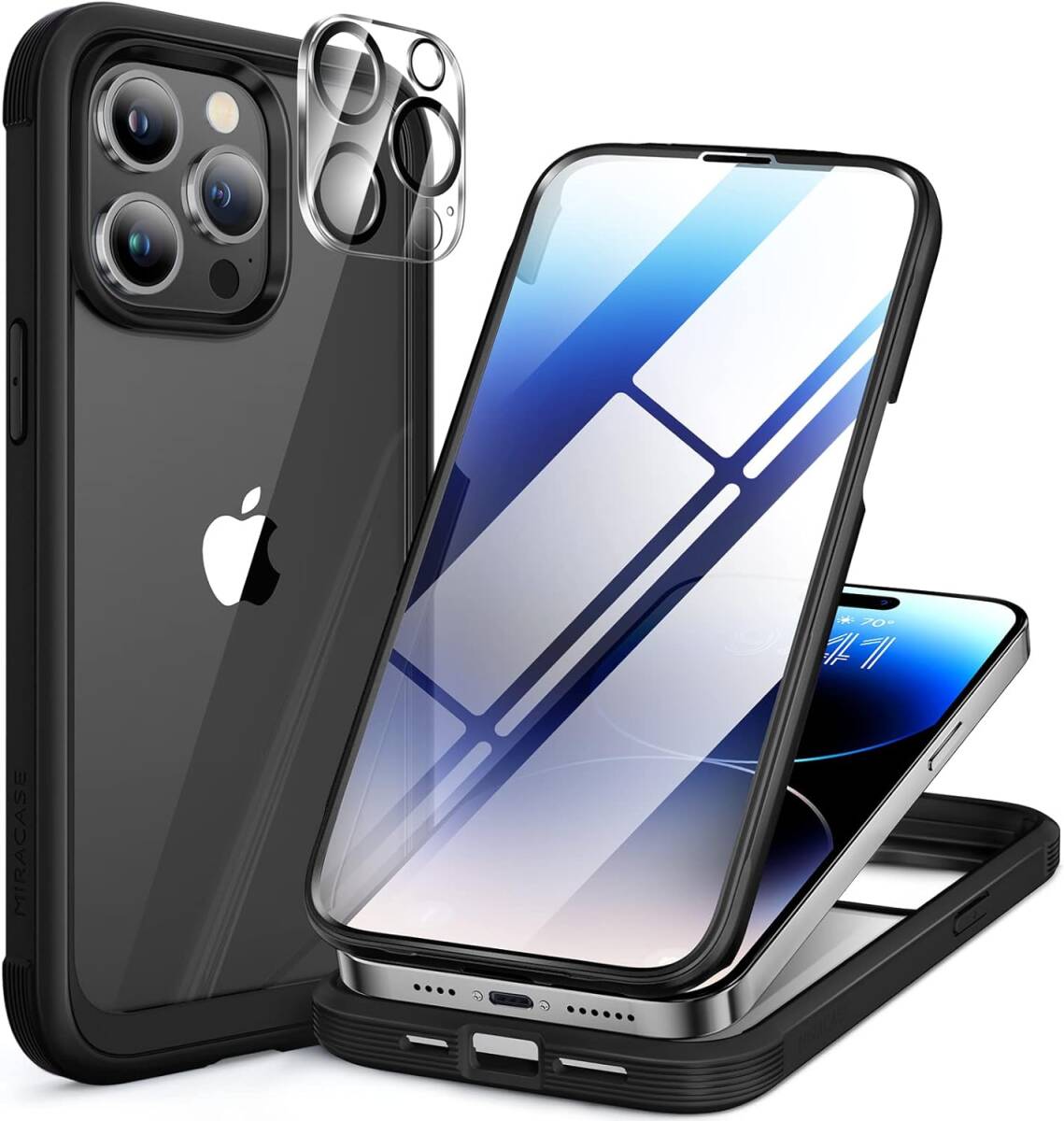 iPhone14pro ケース スマホケース iphone14 pro 用 全身バンパー 9H 強化ガラス 6.1インチ フルカバー 360°保護 黒/815_画像1