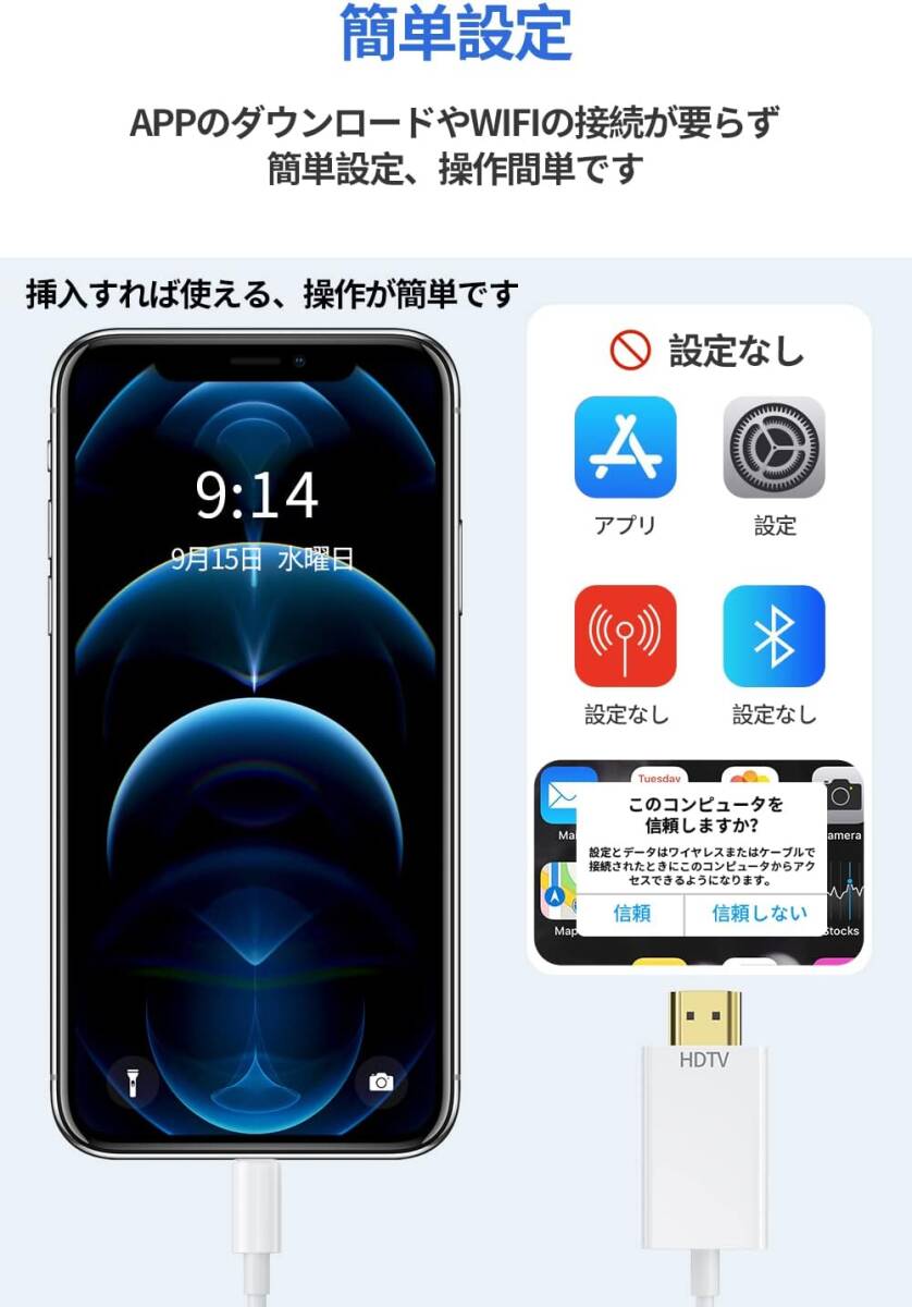 iPhone HDMI 変換アダプタ 1.5M ライトニング hdmi 変換ケーブル TV大画面 設定不要 4K/1080P /753_画像3