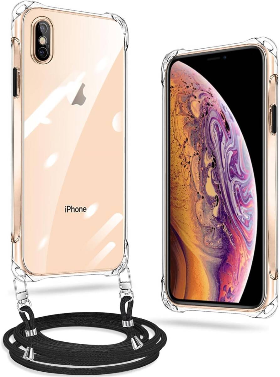 iPhone XS ケース iPhone X ケース クリア ネック ショルダー ストラップ付き iPhone XS スマホケース iPhone X カバー （透明）/809_画像1