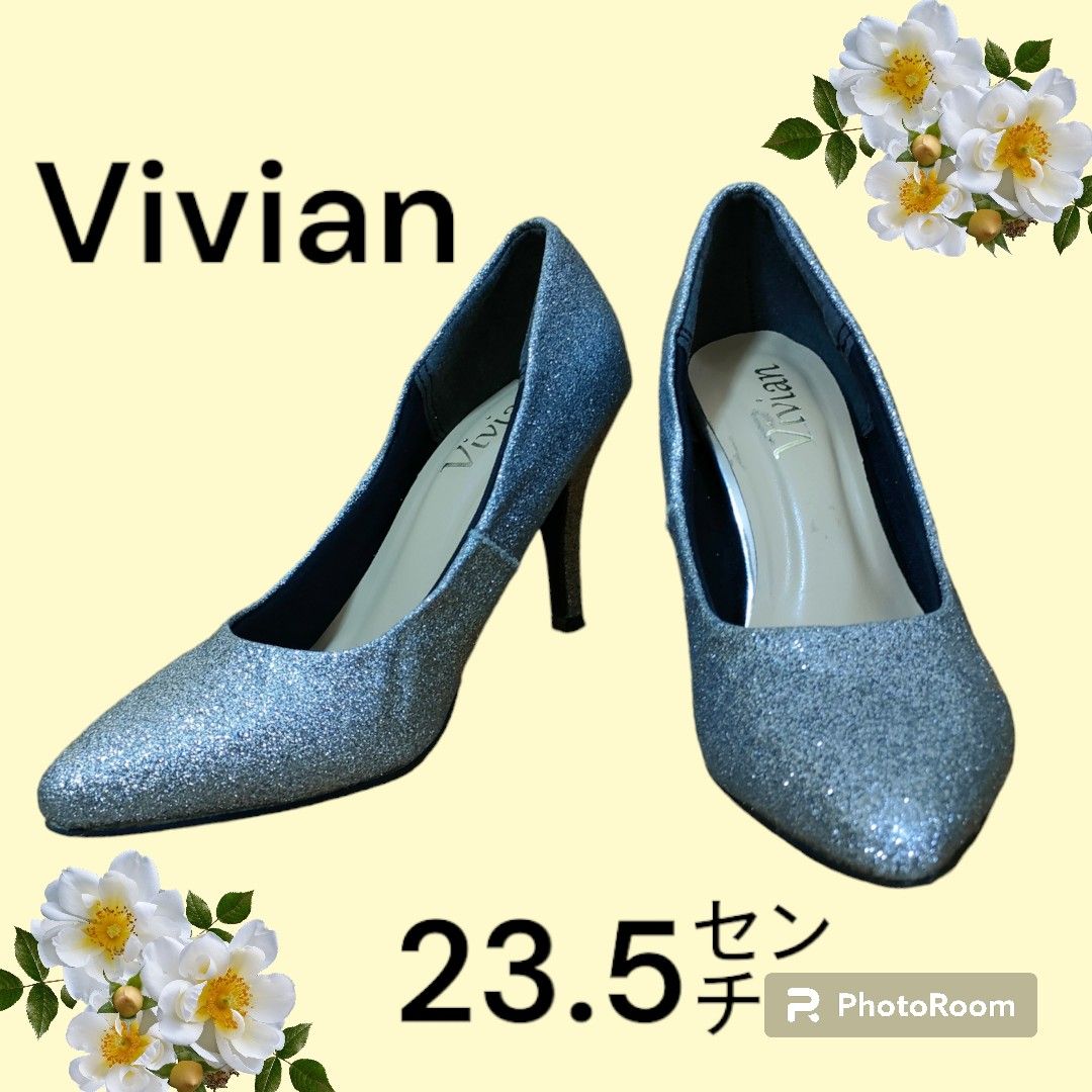 Vivian パンプス　23.5  シルバー　ラメ　ピンヒール パンプス ハイヒール グレー　グリッター