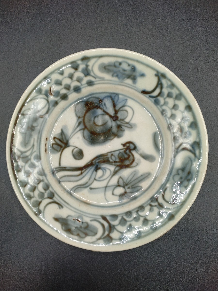 中国古玩 明時代 呉須 染付皿 直径約15.8cm 【1-t1】の画像2