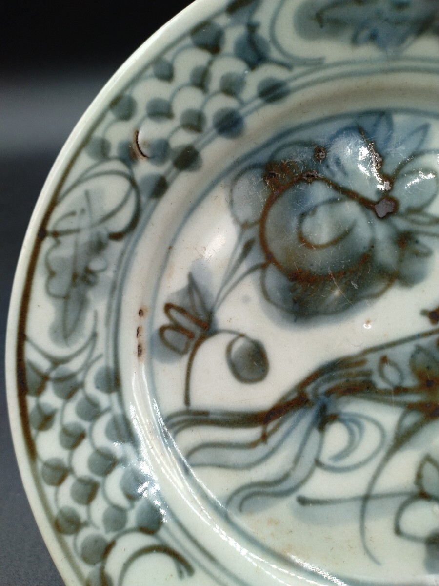 中国古玩 明時代 呉須 染付皿 直径約15.8cm 【1-t1】の画像7