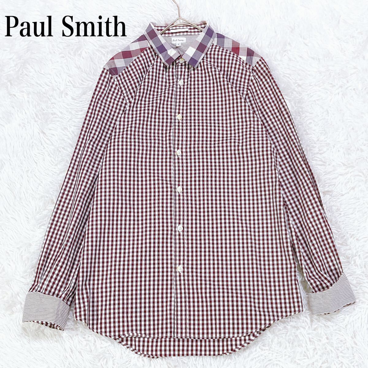 良品☆ Paul Smith ポールスミス 長袖 シャツ ギンガムチェック ストライプ チェック 切り返し コットン トップス メンズ L 日本製_画像1