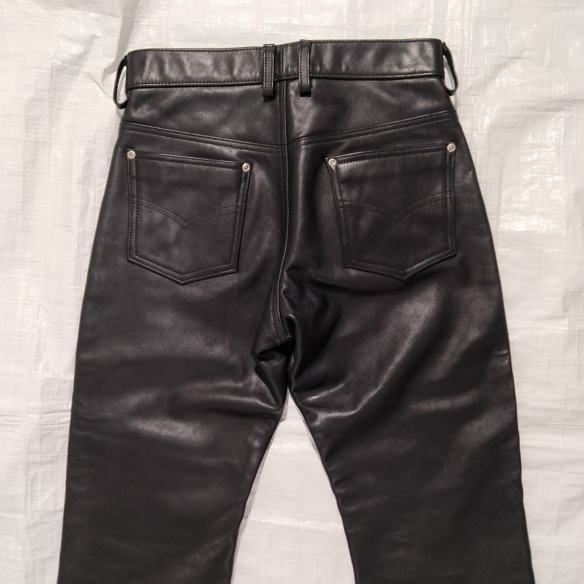 FREEDOM フリーダム　ステアハイド　本革 肉厚　レザーパンツ　革パン 5ポケット　ジーンズ型　かもめステッチ　STEERhide leather jeans _画像7