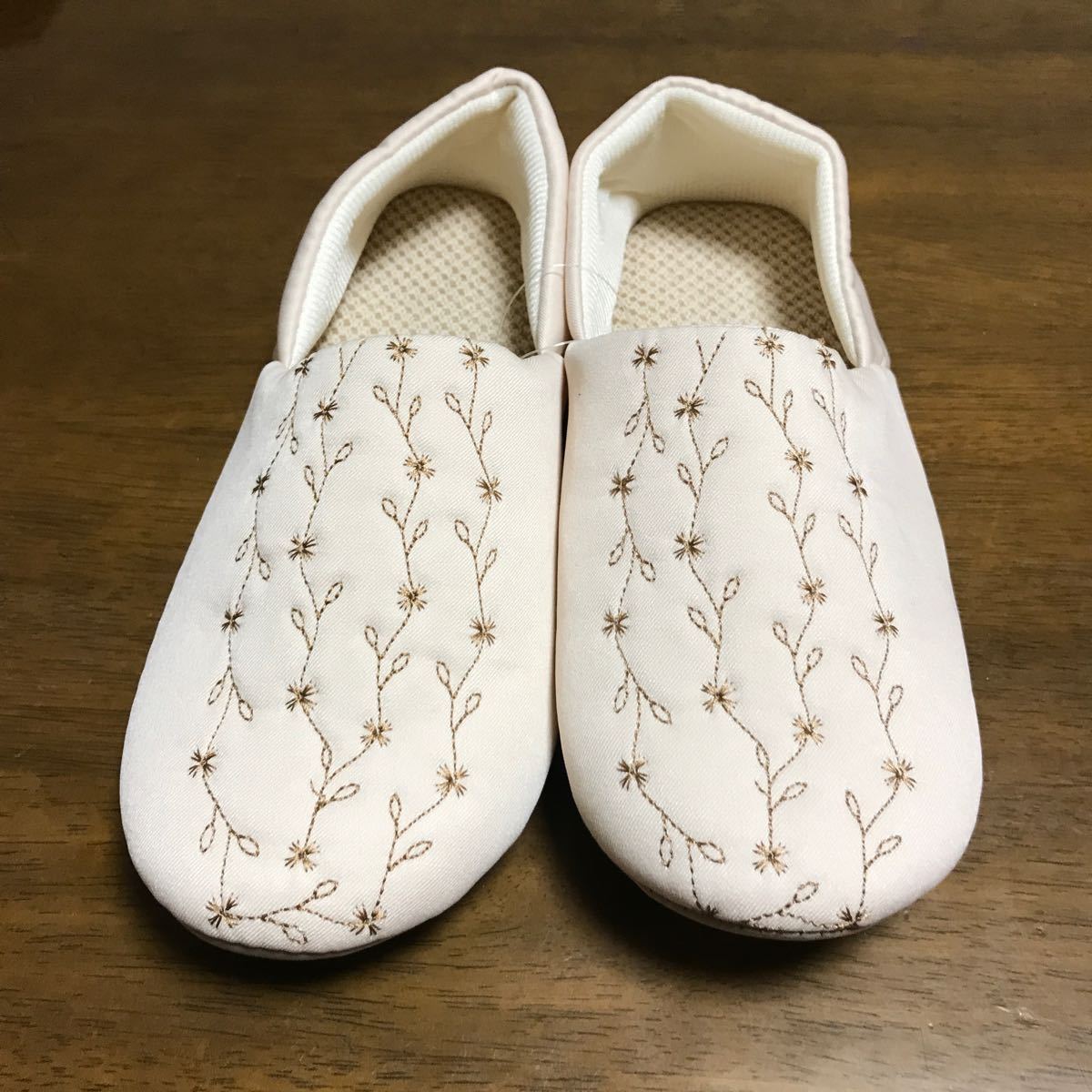  new goods embroidery room shoes floral print ( ivory )M size 23~24. non-standard-sized mail 350 jpy 